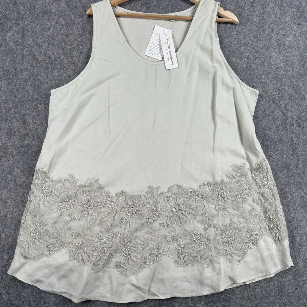 Soft Surroundings Emmaline Tank Top Womens XL Sea Mist Beaded Tunic